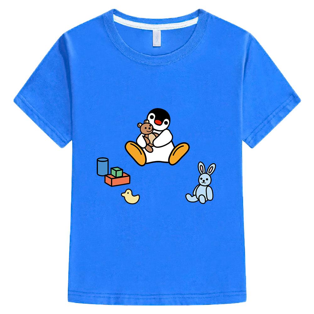 Pingu 100% Cotton Kids T-shirt Kawaii Boys Cartoon Print Girls O-neck Clothing Sports Fashion Tops Manga Short Sleeves Summer