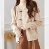 Corner buckle autumn and winter knitted cardigan retro commuter long-sleeved top loose and simple crew neck twist sweater jacket women