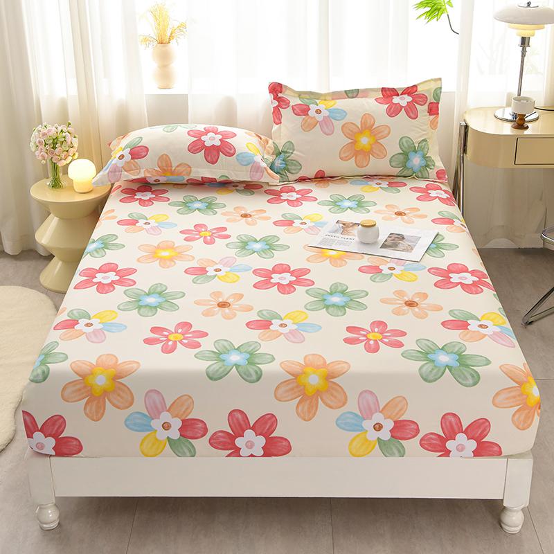 Washed Cotton Fitted Sheet featuring Elastic Bands Non Slip Adjustable Mattress Cover Printed  Pure Cotton  designed for Double King Queen