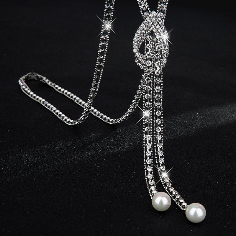 Alloy Long Unique Necklace For Women Featuring Crystal Decor And Chic Geometric Shape