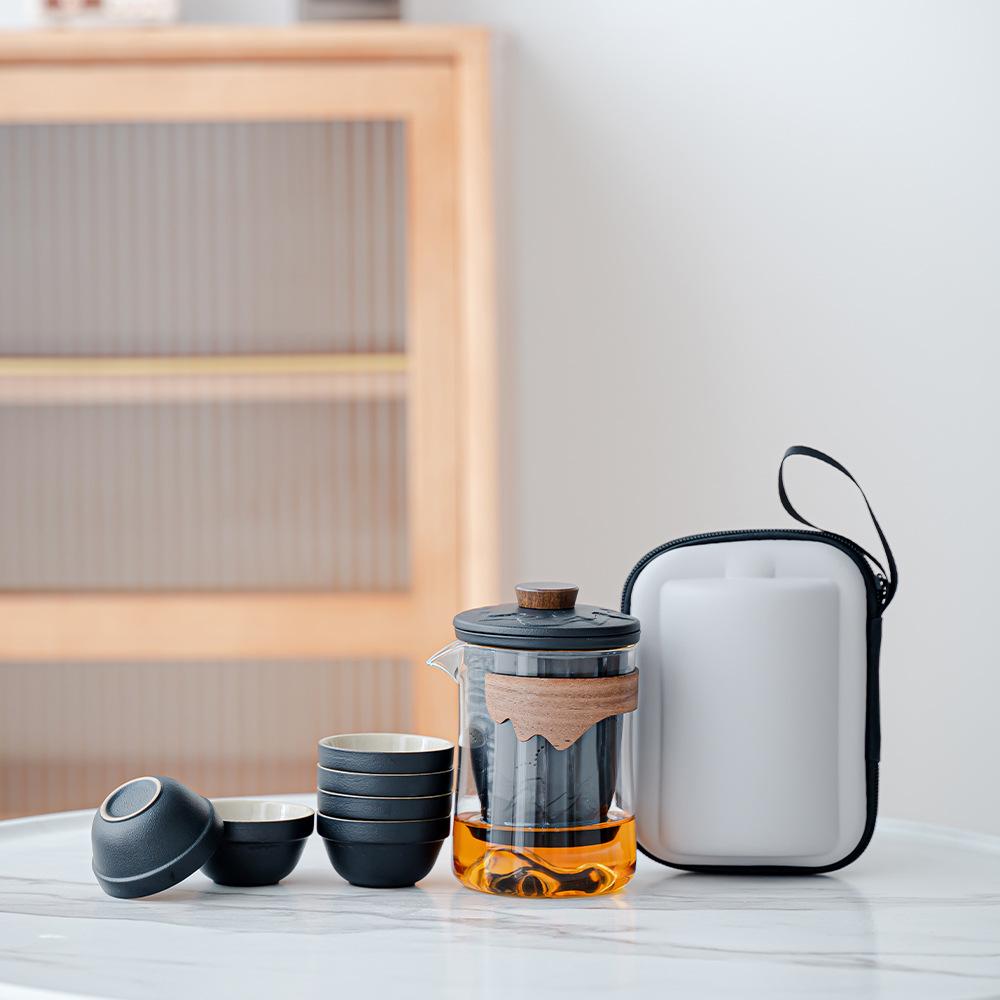 Glass Travel Tea Set Portable One Pot Six Cups Express Cup Car Outdoor Camping Tea Business Gift