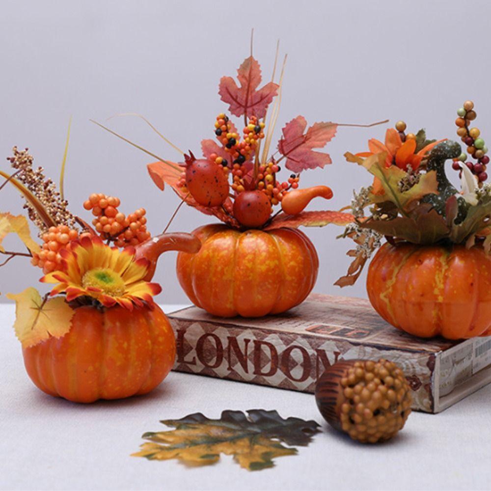 Orange Artificial Pumpkins Ornament Sunflower Simulation Flower Pumpkins  Party Decor