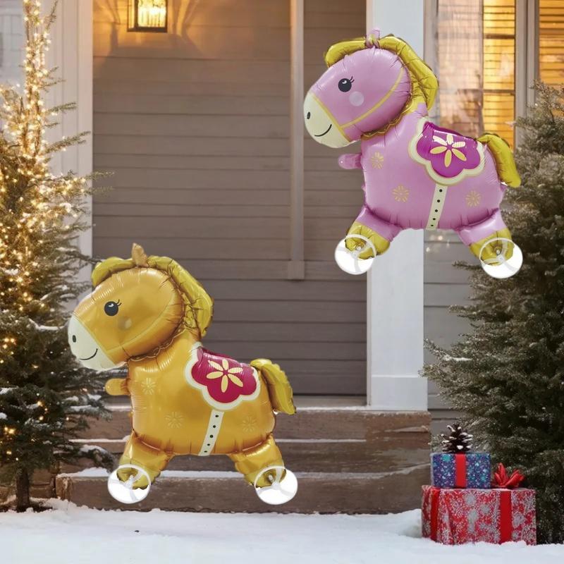 Jumbo Horse Balloon with Wheels 4D Cartoon Foil Balloon On Rolling Stand Eye-Catching Centerpiece for Birthday & Celebrations