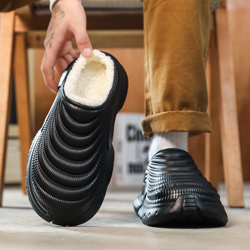 Zapatillas Cálidas de Invierno para Hombre Zapatillas de Algodón Tacones Envolventes Exterior Interior Zapatos Cálidos para Hombre Hogar Dormitorio Zapatillas Cálidas de Felpa 38-45