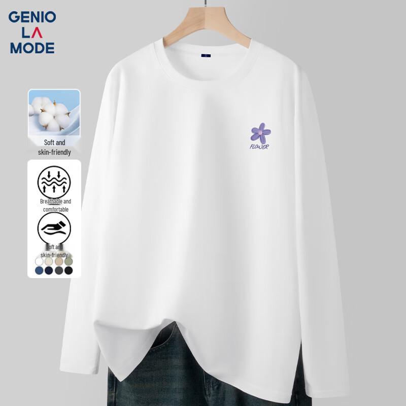 GENIOLAMODE Men's Casual Printed Long Sleeve Cotton Tee