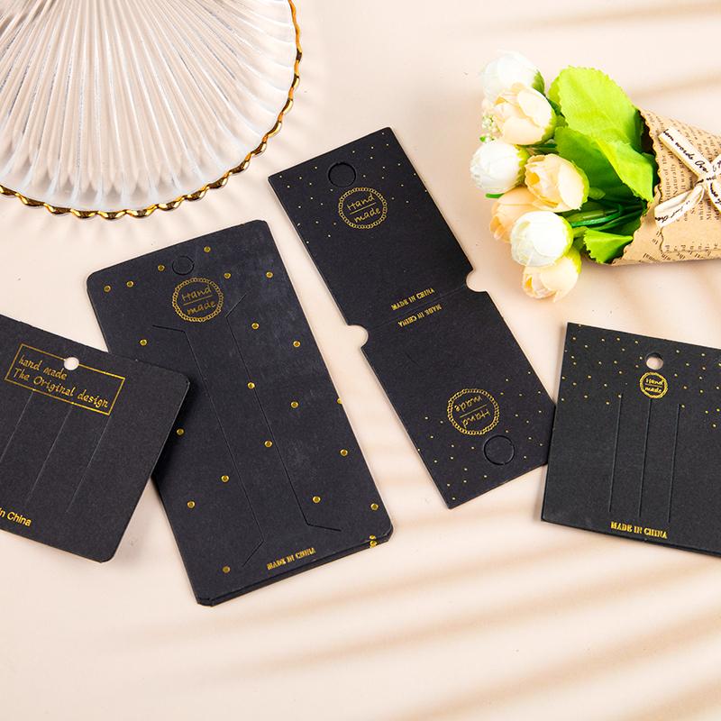 50Pcs Collection Gold Lettering On Black Background  Paper Card Hair Accessories Dispaly Card