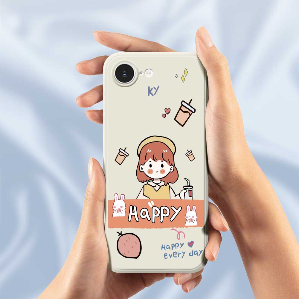 For iPhone 16e Case Happy Girl Pattern Printing Straight Edge TPU Phone Back Cover