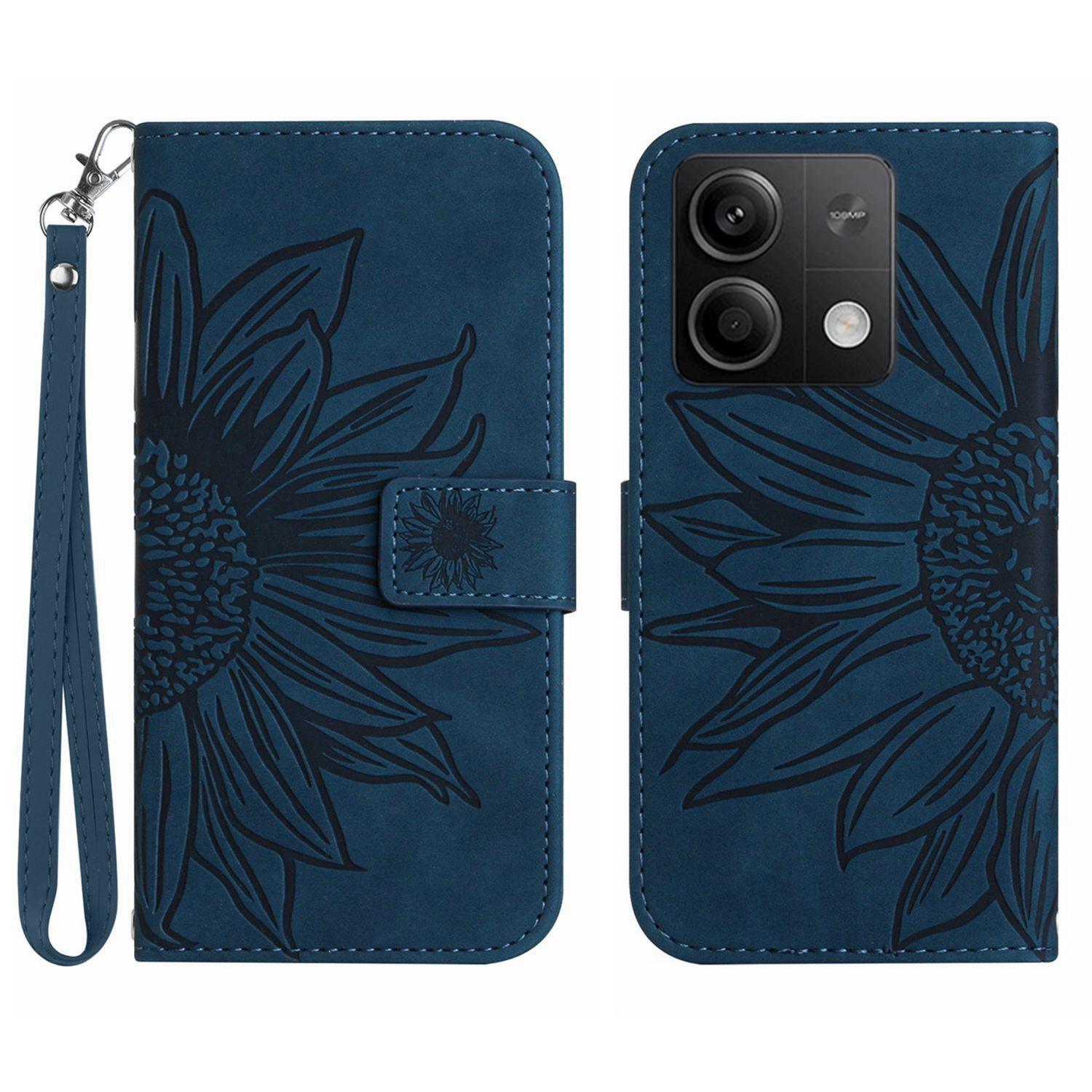

HT04 For Xiaomi Redmi Note 13 Pro 4G/Poco M6 Pro 4G Case Leather Phone Cover with Wrist Strap Dark Blue