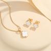 Korean Forest Chic Jewelry Set With Lucky Four Leaf Clover Design Copper Gold Plated Enamel Drop Earrings Necklace Women