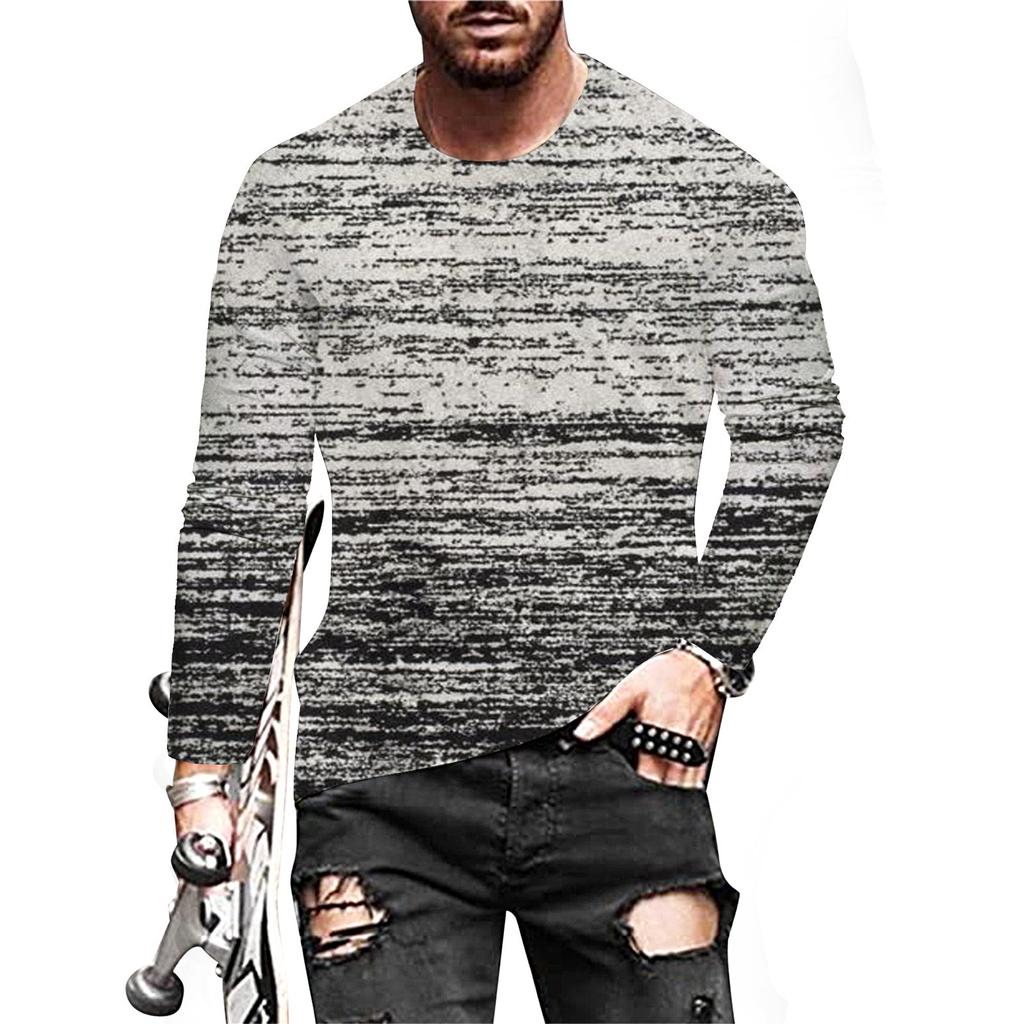 Spring and Autumn Round Neck 3D Artistic Printed T-shirts Fashionable Casual Long Sleeved Men's T-shirts