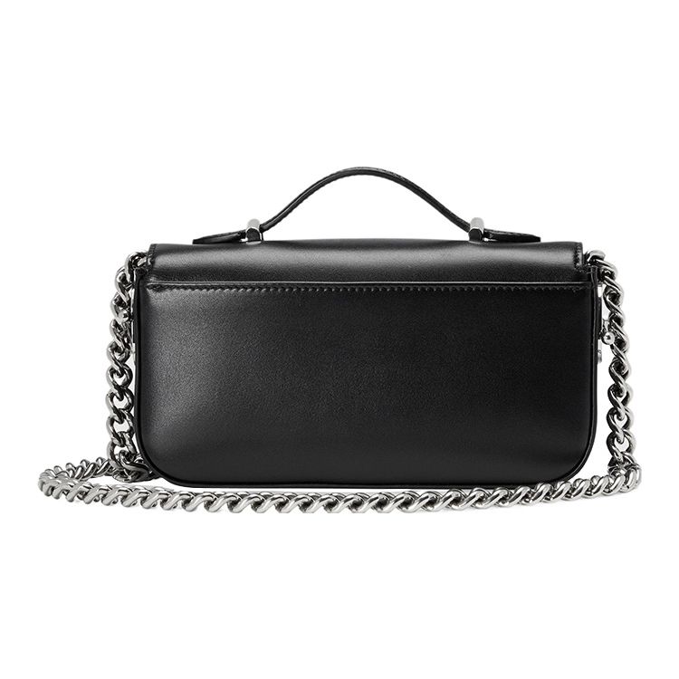 Gucci Interlocking G Black Leather Mini Crossbody Bag With Silver Hardware For Women Daily Use