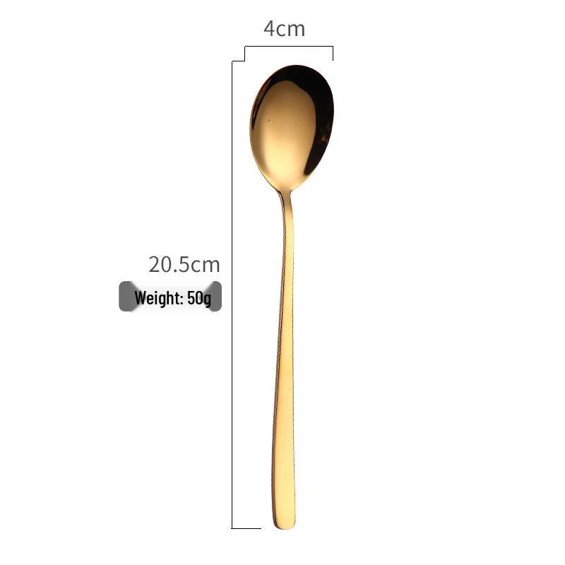 304 Stainless Steel Long Handle Gold-Plated Mixing Spoon and Fork Set, Korean Style