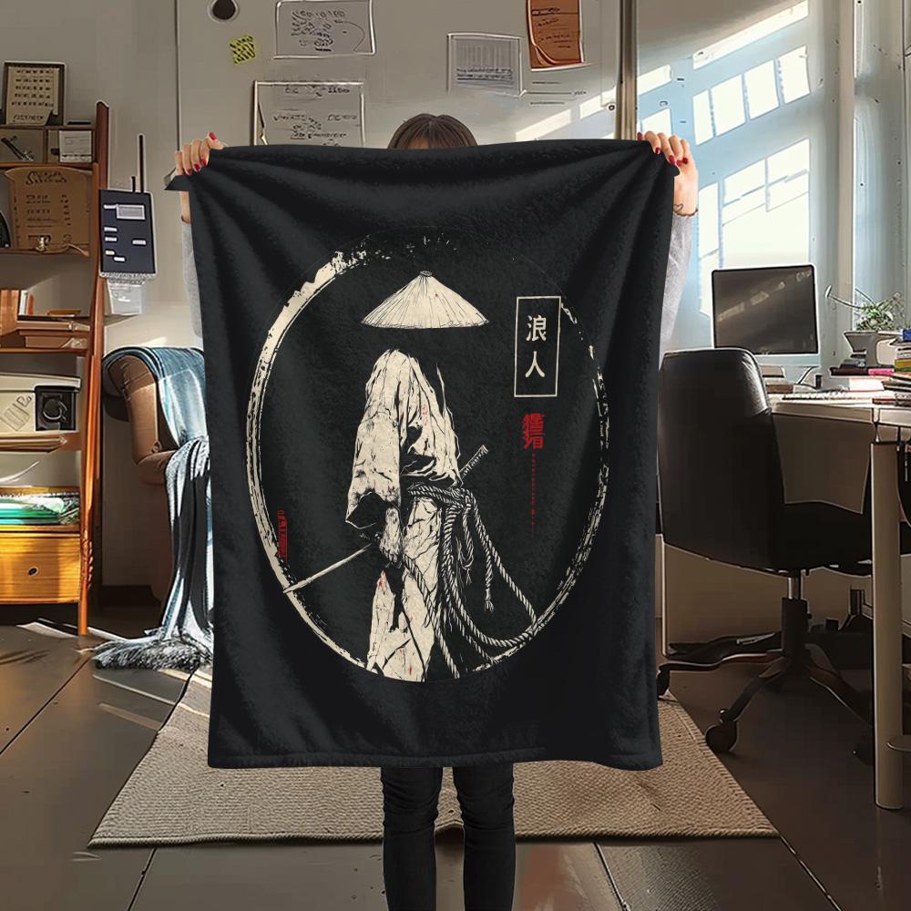 Japanese Warriors  Print Flannel Blanket, High quality Comfortable for All Seasons, Home Decor, Warmth and Comfort