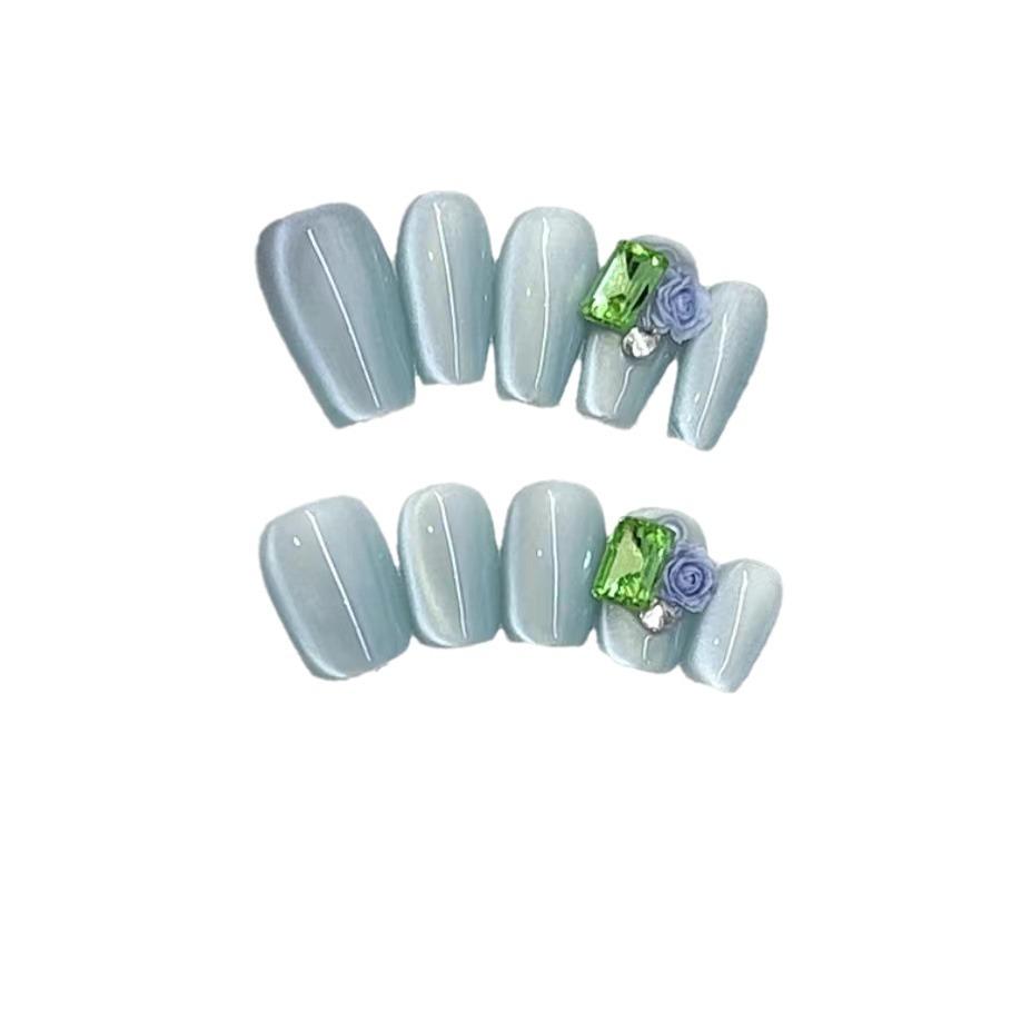 Pure Hand-made Phototherapy Wearer Green Jasmine Finished Product Reusable Nail Art Patch