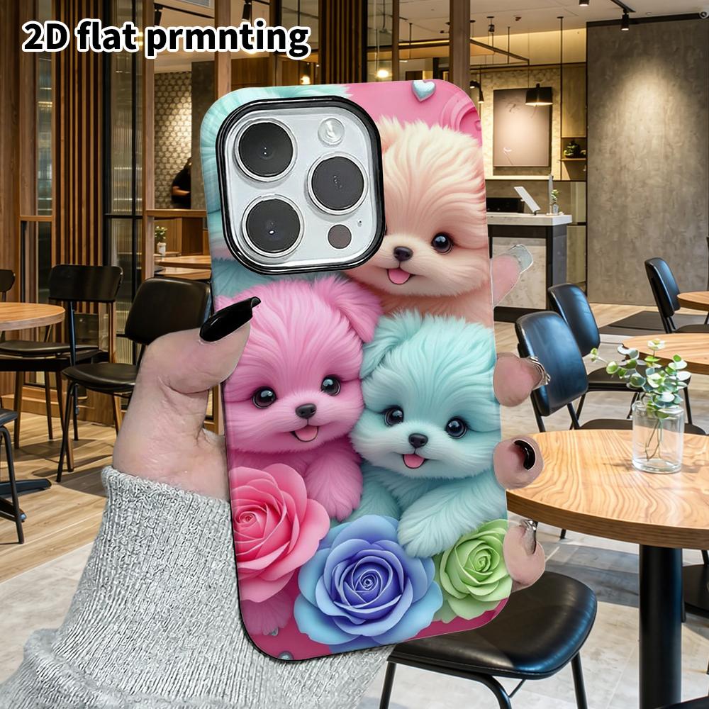 Phone Case: 2D Flat Design Suitable for iPhone 18, 17, 16, 15, 14, 13 Pro Film Protective Case, Couple Style, Colorful Little Dog, Christmas and Hallo