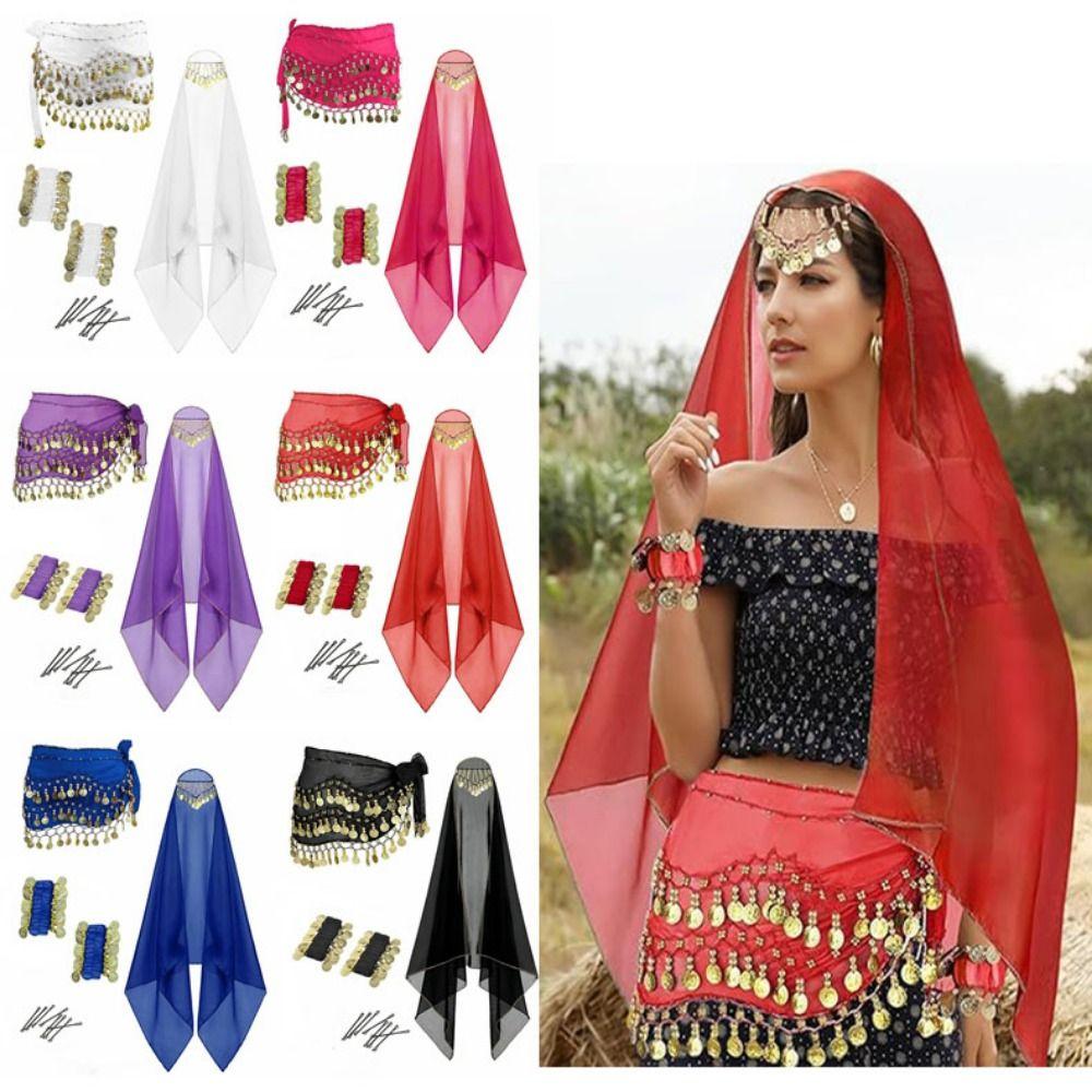 Coin Wrist Bracelets Women's Belly Dance Outfits Dance Costume Set Stage Performances
