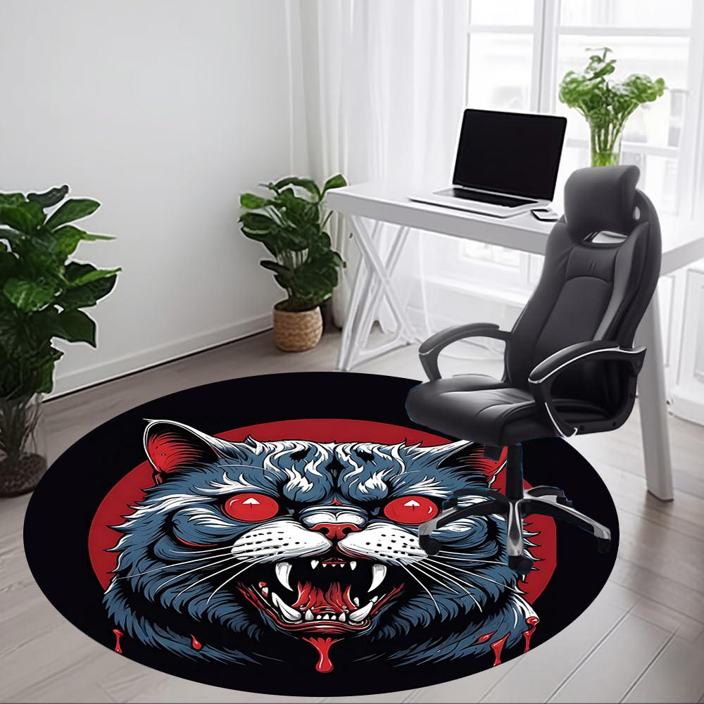 1pc Bloodthirsty Feline Office Round Area Rug, Under Office Chairs Bedroom Living Room Home Decor, Room Deco, Available In Various Sizes