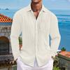 Men's Cotton Shirts Long Sleeve Casual Button Down Textured T-Shirt Loose Vacation Beach Lightweight Topsrt