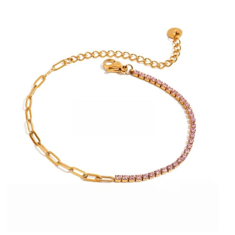 A52E Adjustable Length Heart Zirconia Bracelet In Sophisticated Stainless Steel Jewelry