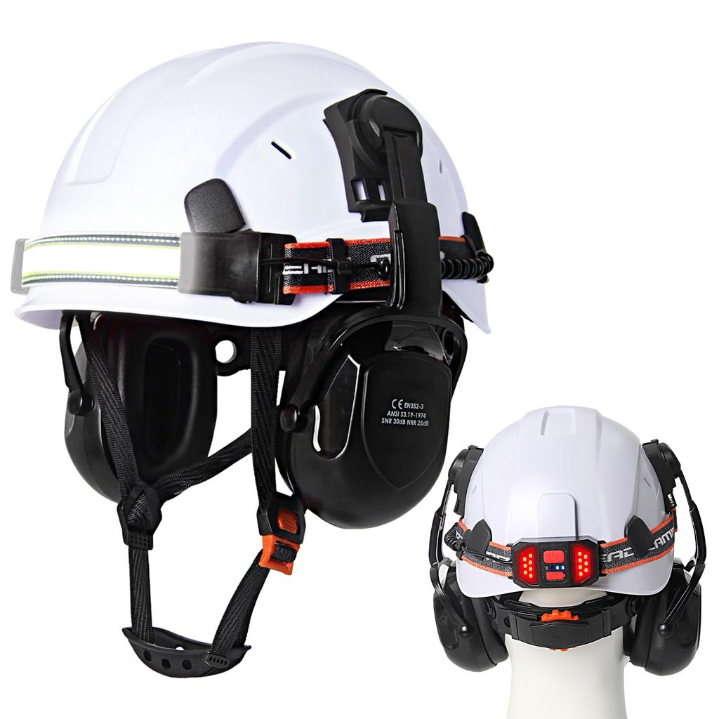CE Construction Safety Cap W/ Led Headlamp and Earmuffs Breathable Hard Hat Working ABS Helmet Cycling Rescue Head Protection