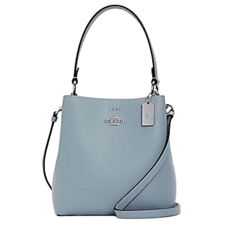 

New COACH Canvas Leather Bucket Bag, Portable Crossbody Bag, Shoulder Bag Small Size Women s Morandi Color Haze Blue 1011-SVTW 22.1*10.2*21.6CM