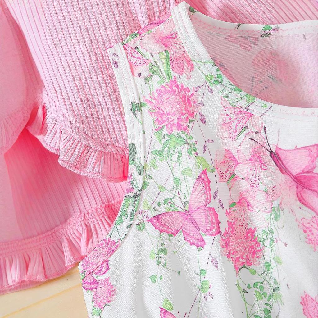 Spring-Autumn Girls' Princess Jacket & Vest Set: Long Sleeve Dress with Printed Vest