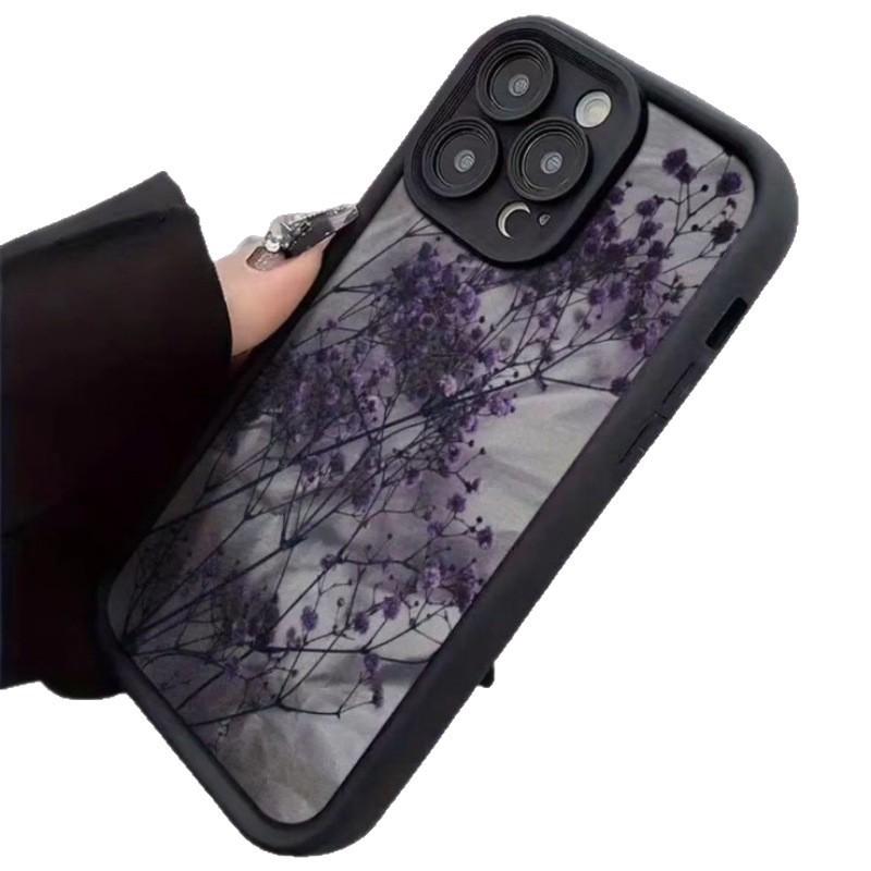 Purple Flowers Phone Case Compatible with Apple iPhone 17 Pro Max to 13, Japanese Korean Ins Style, Cross-border European American Design.