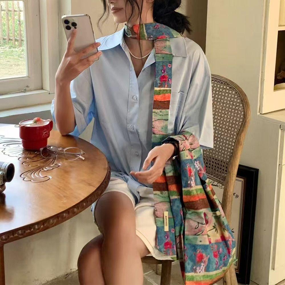 Flower Polka Dot Scarf Ribbon Narrow Long Scarves Retro Floral Scarf  Multifunction