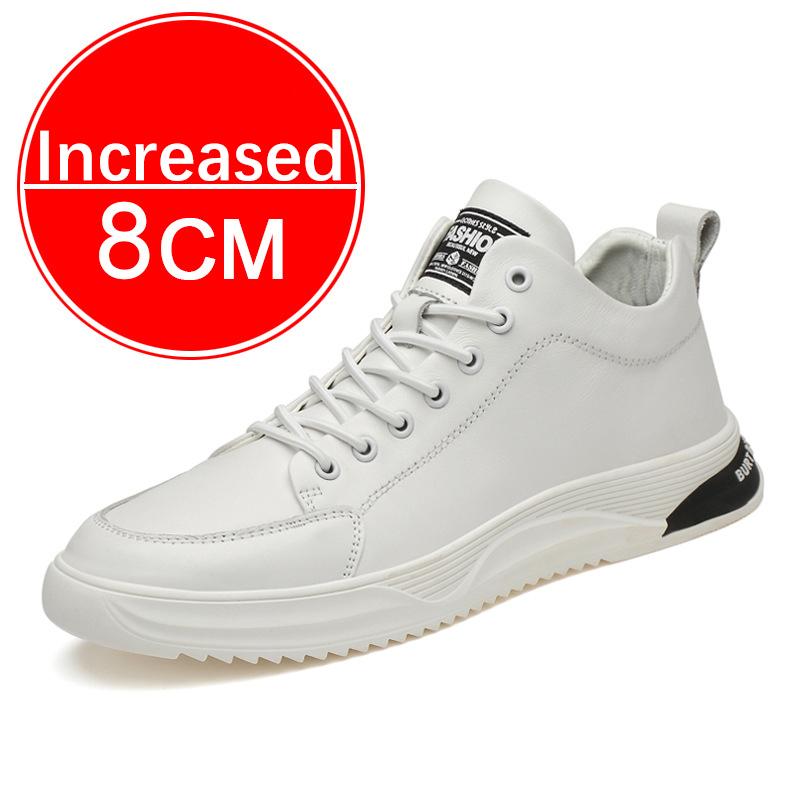 Genuine Leather Men Skataboard Shoes Elevator 6/8CM Height Increase Sports Hollow Breathable Sneakers Heightening Shoes