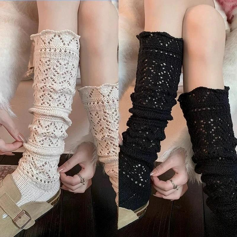 Relief Hollowed Out Wool Calf Socks for Women Warm Knit Retro Gray Heavy-duty Long Tube Autumn and Winter Pile Socks Sweating