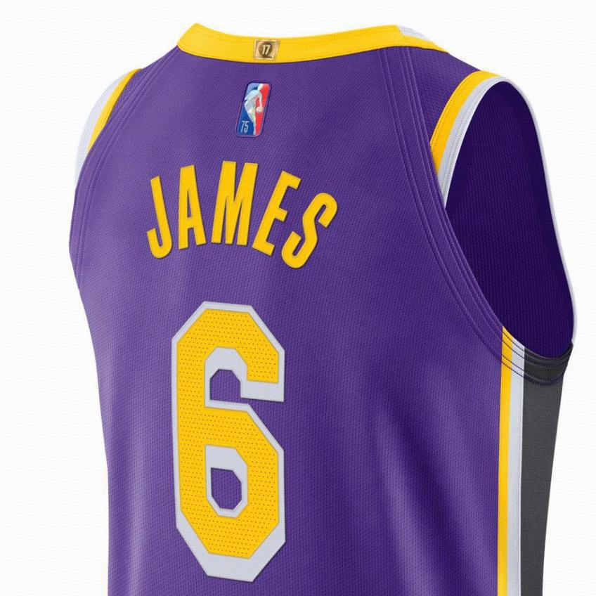 Jordan Los Angeles Lakers LeBron James Striped Logo Print Basketball Jersey Men jersey Purple DB3484-506