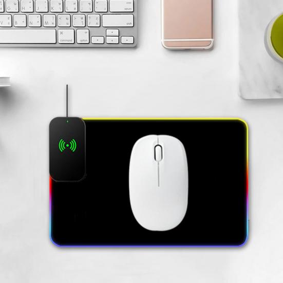 RGB Gaming Wireless Charging Mouse Pad with 14 Lighting Modes Non-Slip Base Ultra-Smooth Surface Waterproof Mouse Pad Computer Keyboard Mat
