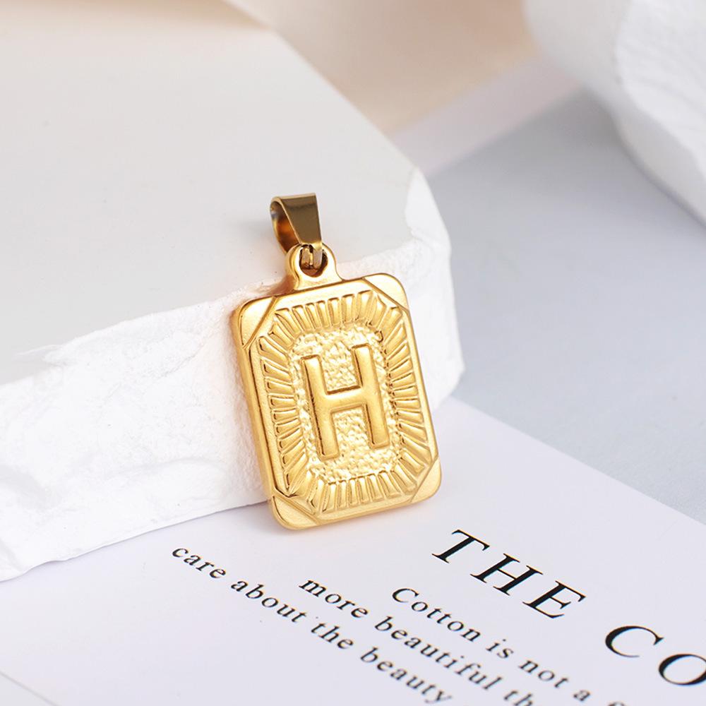 New Electroplated Square Copper Plate English Letter Pendant - Handmade Gold Medal Design.