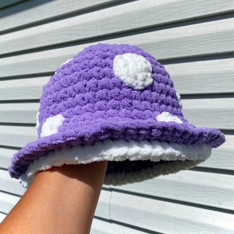 Handmade Thick Yarn Crochet Mushroom Bucket Hat - Cute Cartoon Wool Hat for Fall and Winter