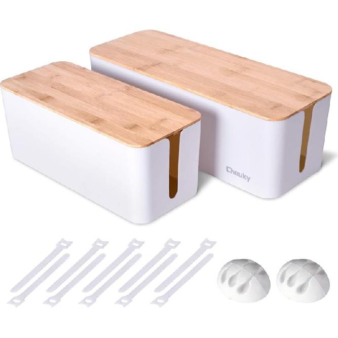 2 Pack Large Cable Management Box – Wooden Style Cord Organizer and Cover for TV Wires, Computer, Router, USB Hub and Under Desk Power Strip – белый
