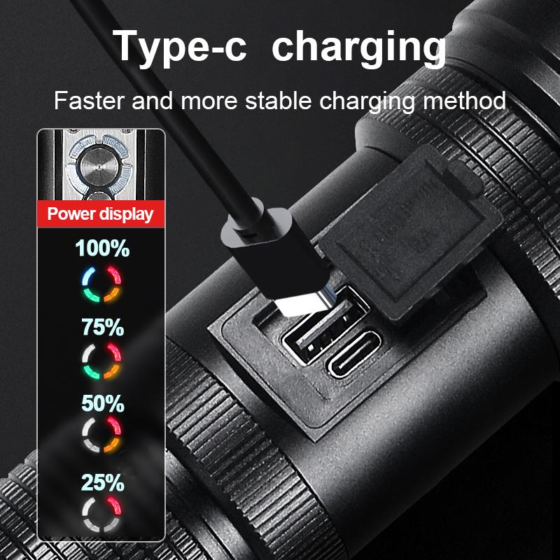 Yellow+White+Red Lights Lighting 1500M Flashlight 500W LED Torch Rechargeable Lamp Waterproof Torch Light COB Light