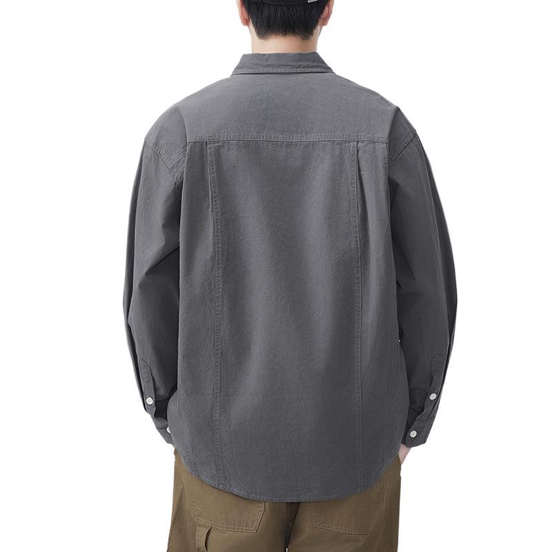 New Japanese Retro Spring Long-sleeved Casual Shirt for Men's Pure Cotton Shirt Solid Color Shirt