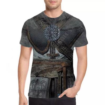 Summer Round Neck 3D Viking Pattern Print T-shirts Fashionable Casual Short Sleeved Men's T-shirts