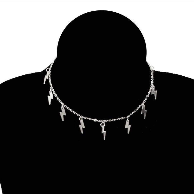 Fashion Versatile Short Personalized Clavicle Chain Women, Simple Alloy Lightning Pendant Necklace