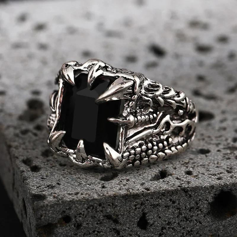 New Gothic Vintage Crystal Zircon Dragon Claw Ring for Men Gram Biker Punk Rock Hip Hop Opening Rings Cool Jewelry