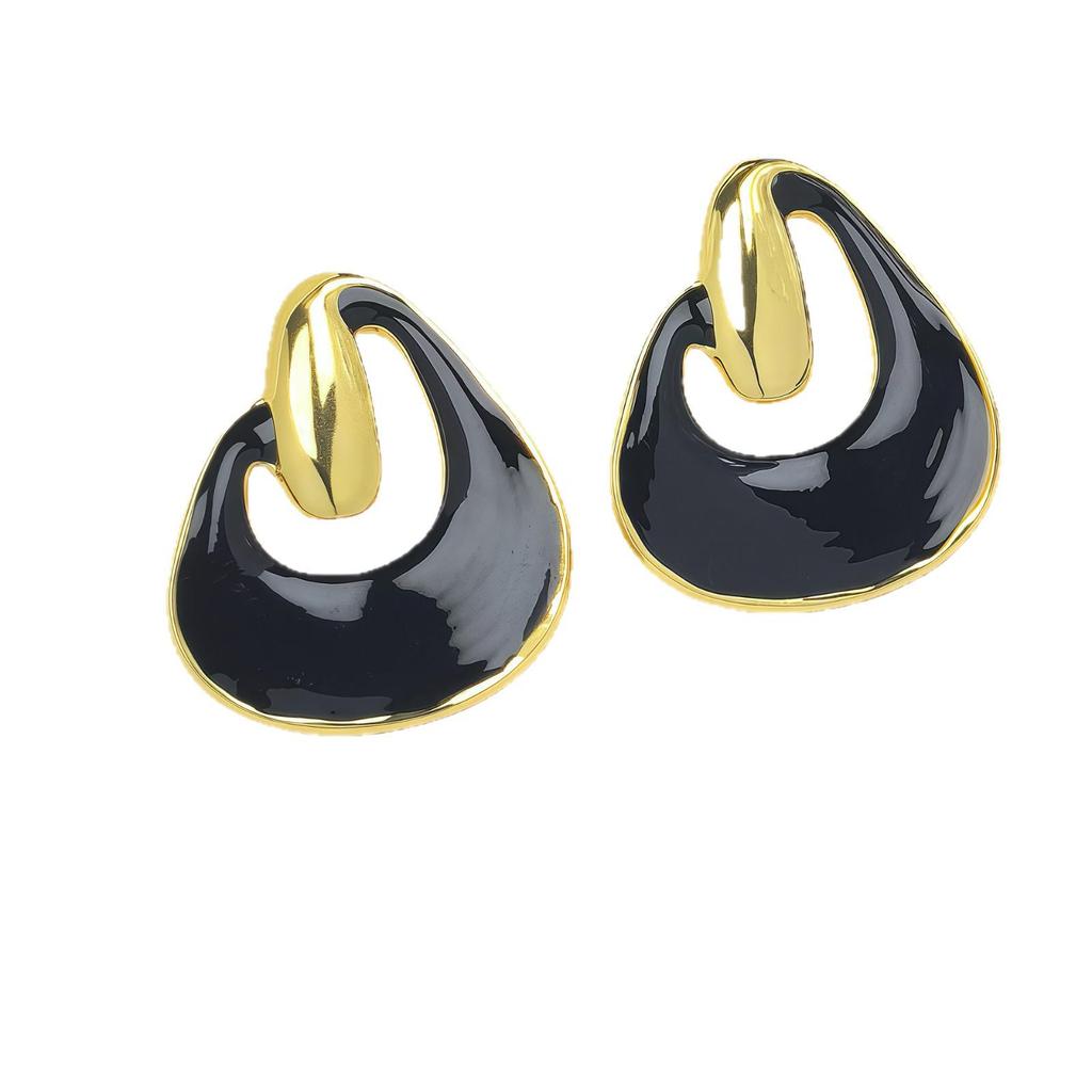 High-End Retro Gold-Plated Copper Stud Earrings with Red Enamel Drip and 3D Floral Design