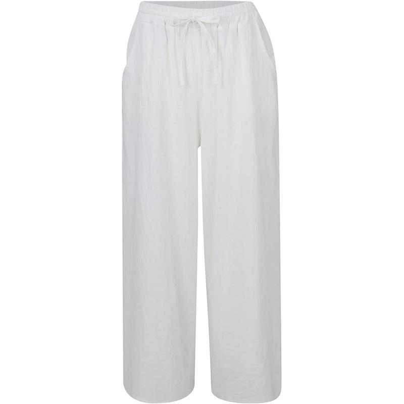 Women's casual wide-leg pants elastic waist lace-up trousers