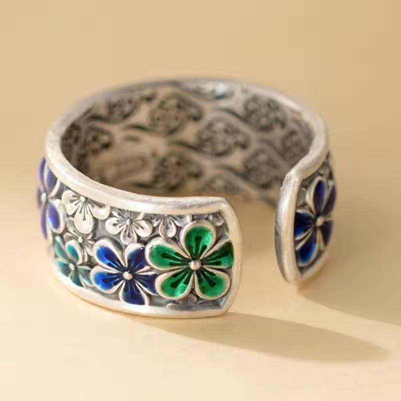 Ethnic Drip Glaze Flower Adjustable Rings for Women Classic Sweet Fashion New Jewelry Gift Party Birthday Anillos