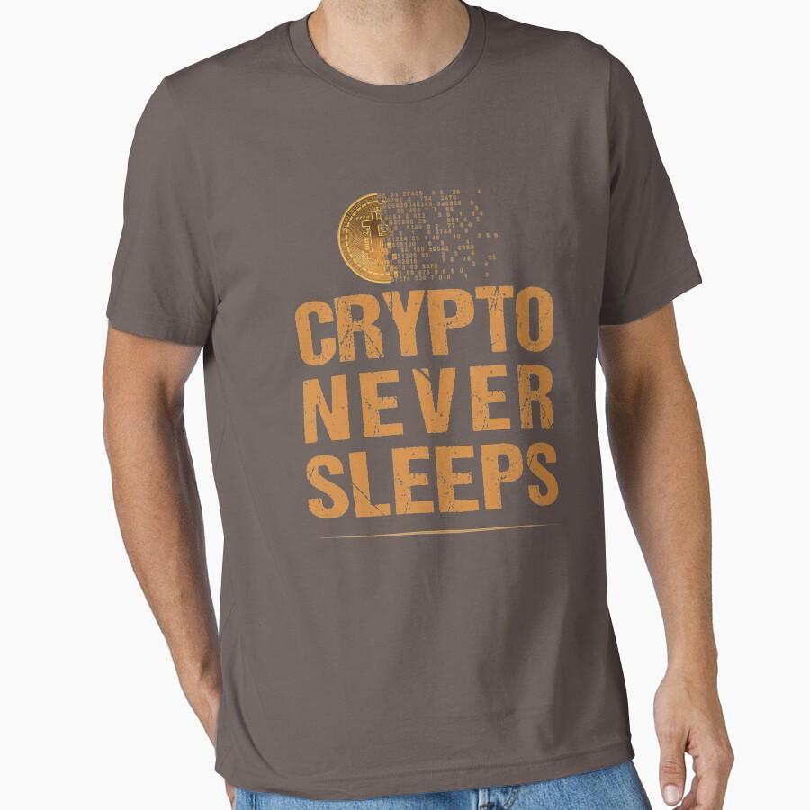Bitcoin Logo Crypto Never Sleeps Vintage Crypto Cryptocurrency 100% cotton t shirt for men large size Adult tops S-6XL