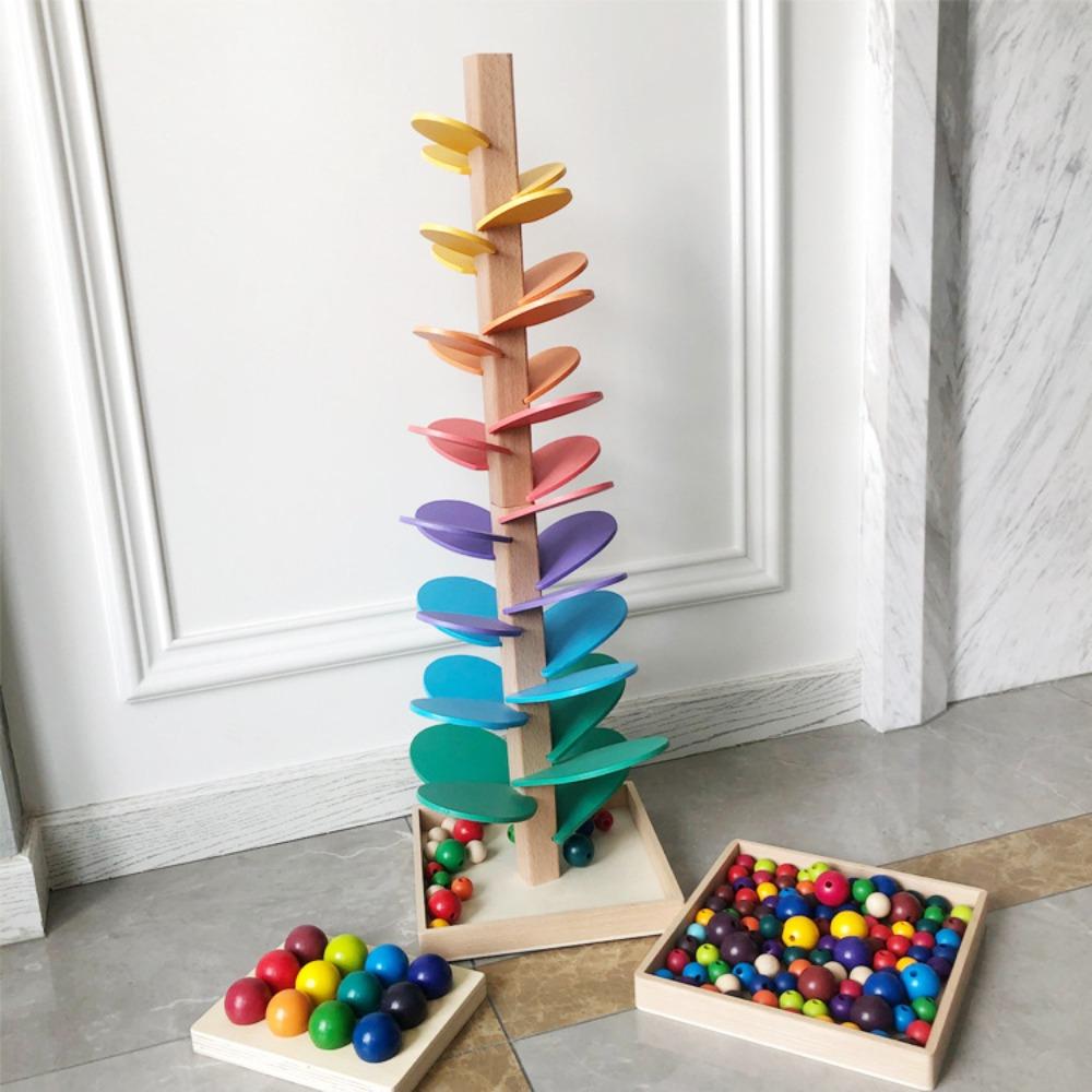 Tree Rainbow Petals Building Block Wisdom Tree Ball Track Wooden Children Educational Singing Tree Toy