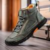 2025 Autumn - Winter New Men's Leather Boots Fashionable Hand - Stitched Outdoor Lace - Up Mid - Top Casual Men's Shoes