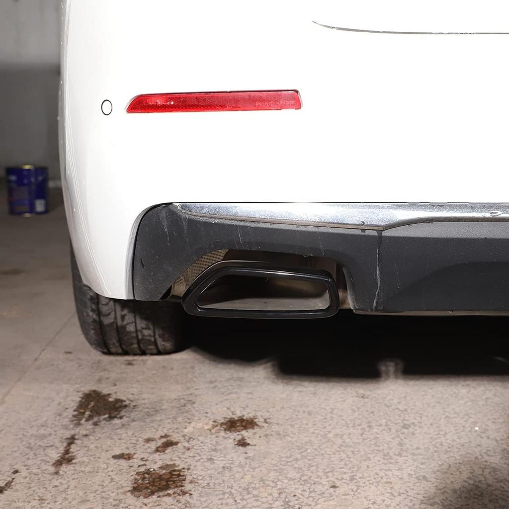 Black Stainless Steel Pipe Throat Exhaust Outputs Tail Frame Trim Cover 2Pcs For BMW 5 Series G30 G38 2018-2021 Car Accessories (Black)