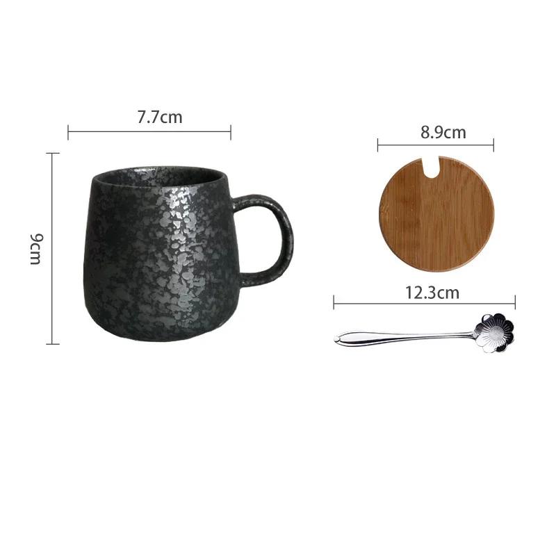 350ml Japanese Retro Ceramic Coffee Cup Set with Lid Spoon Heat Resistant for Milk Tea Breakfast Office Home Gift