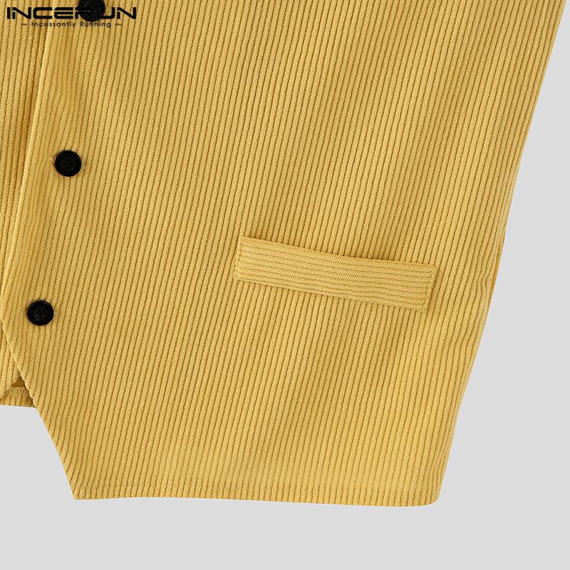 INCERUN Autumn Men Corduroy Sleeveless Waistcoat and Long Pants Outfits Sets