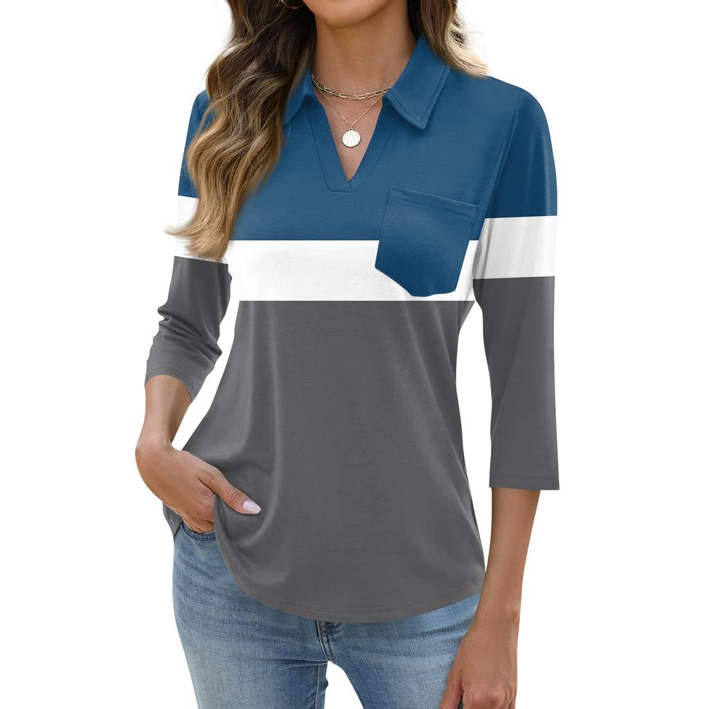 Damen Mode Lässig Revers Kurz 3/4 Ärmel Print Hemd Damen Oberteile